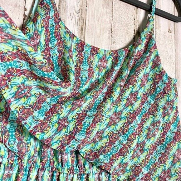 Christine V Printed Mint Green Chiffon Flowy Maxi Dress Tribal Pattern Size M​ - Picture 3 of 11